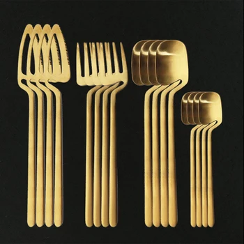 

16Pcs Gold Dinnerware Flatware Set 18/10 Stainless Steel Party Knife Fork Spoon Cutlery Set Kitchen Silverware Tableware Set