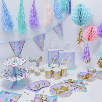 

Mermaid Birthday Party Decoration Happy Birthday Disposable Tableware Decoration For Little Mermaid ww66