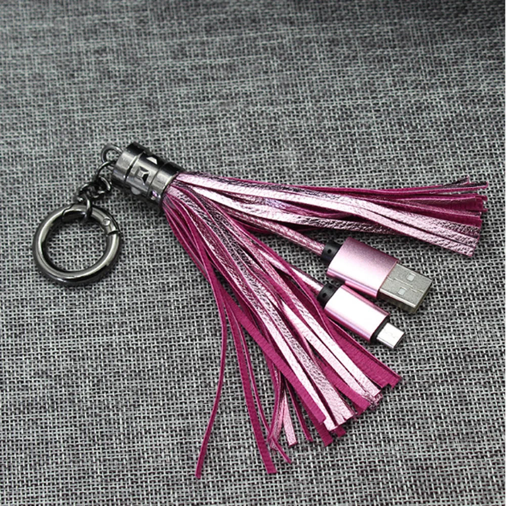 USB кабель кожаный брелок с кисточкой мини USB кабель быстрое зарядное устройство металлический брелок кабель для передачи данных Шнур для зарядки iph для Android