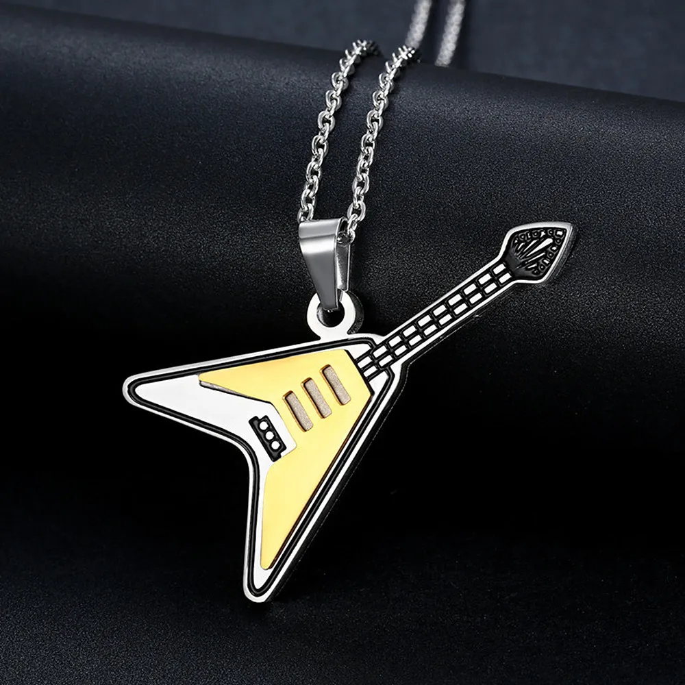 starchenie Guitar Pendant Necklace for Men Titanium Steel 