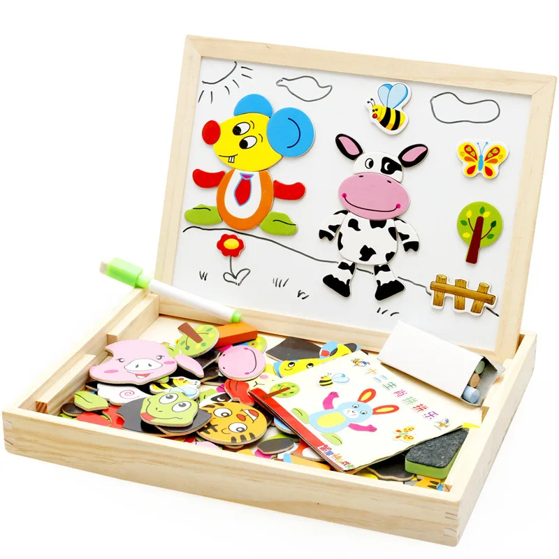 

DIY Creative 3D Wooden Puzzle Magnetic Toys Drawing Board Animal Changing Clothes Game Educational Toys For Children Kids