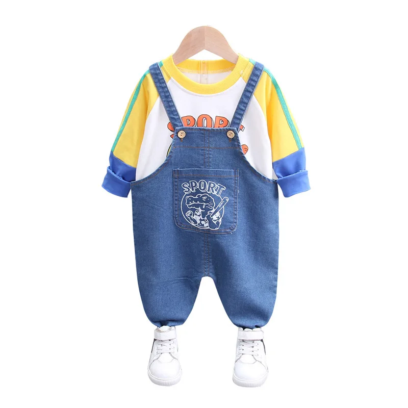 

Spring Autumn Baby Boys Girls Clothes Children Cotton Cartoon T Shirt Overalls 2Pcs/sets Toddler Fashion Costume Kids Tracksuits