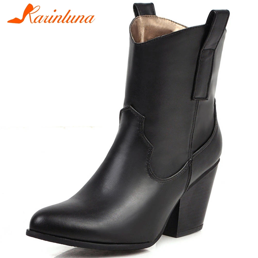 

Karinluna New Fashion 2020 Dropship High Heels Slip On Casual Shoes Woman Boots Female Autumn Winter Boots Women Shoes