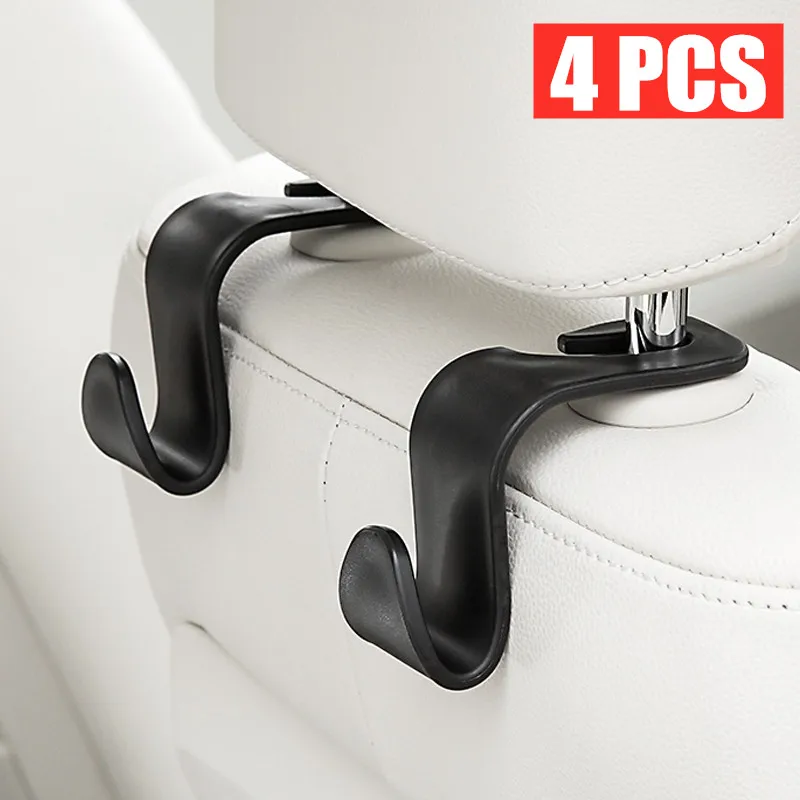 4pcs Auto Headrest Seat Vehicle Universal Hanger Clips Car Truck Purse Coat Bag Beige Seat Holder Headrest Organizer Hooks