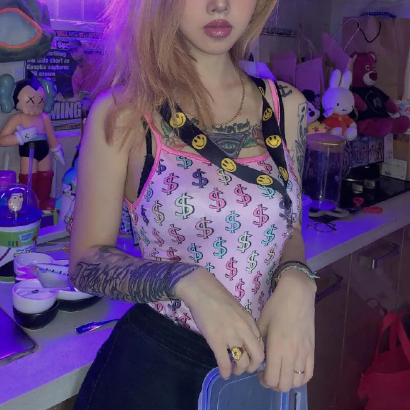 ArtSu, модный топ, без рукавов, на тонких бретелях, топ, Kawaii, милый, розовый, кроп-топ, Harajuku, жилет, Cami, топы, женская уличная одежда, ASVE20763