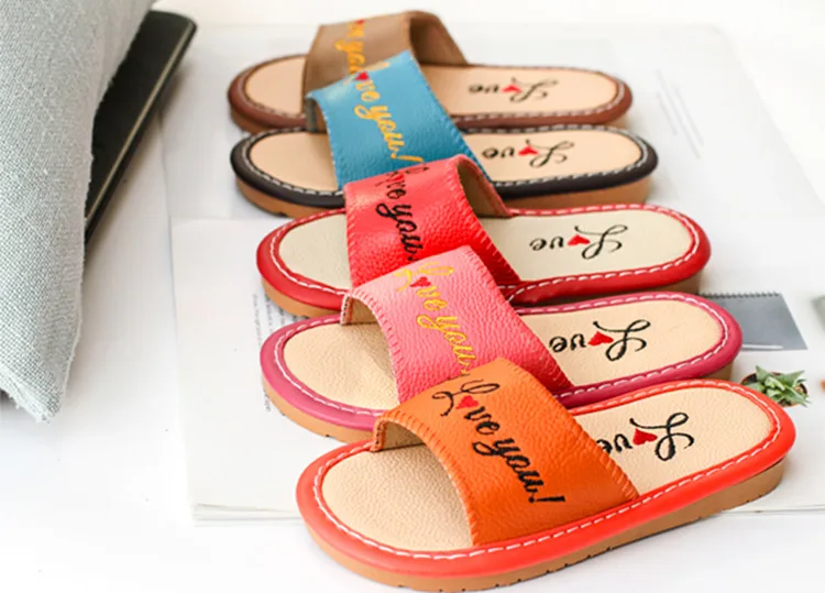 Детские летние домашние тапочки из натуральной кожи; нескользящая домашняя обувь для мужчин и женщин
