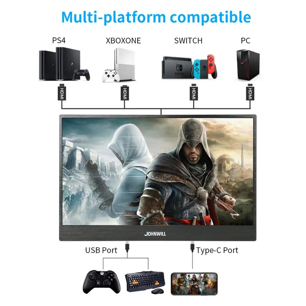 HD игровой портативный монитор с сенсорным экраном 15 6 дюйма Type c PS4 Mini hdmi 1080P IPS ПК