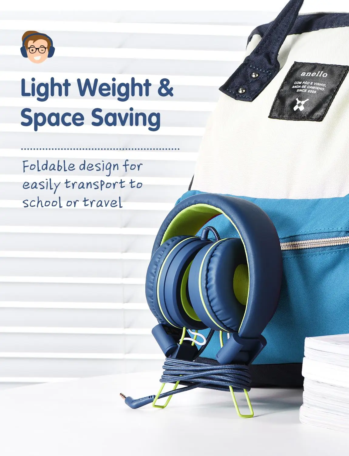 Mpow CH8 Kids Wired Headsets Cute Folding Headphones with 85dB Limited Volume Control and Mic Foldable Headsets Children Gifts