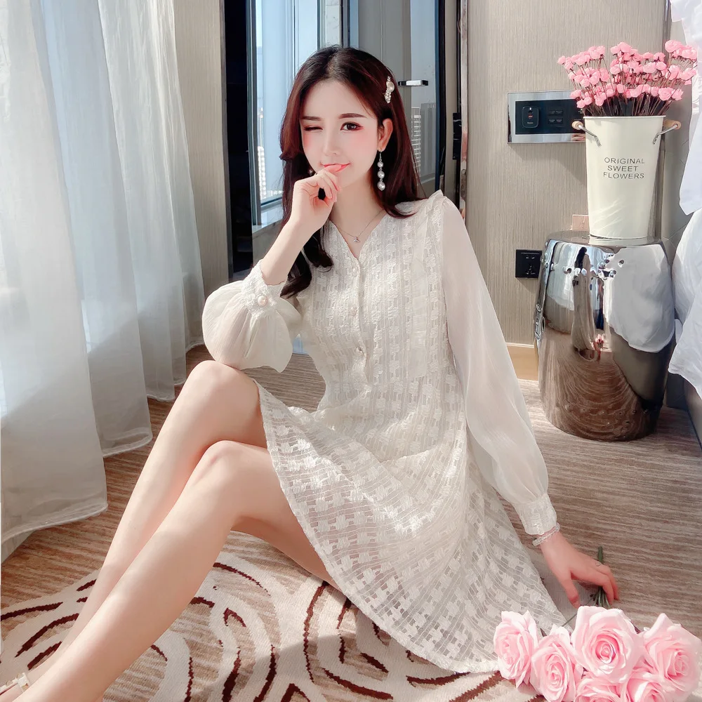 

Graceful Lace Base Full Body Dress Spring WOMEN'S Dress 2020 New Style Trend Line Short-height Fairy Spring