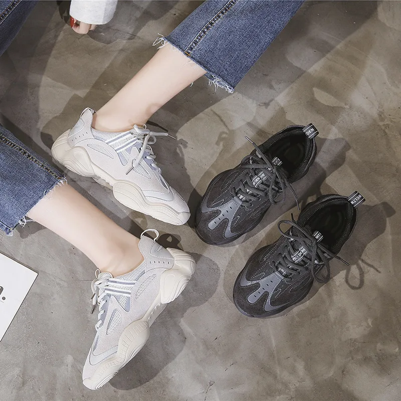 

Light Dad Shoe Woman 2020 Season Reflect Light Casual Shoes School The Wind Thick Bottom Motion Casual Shoes Student Shoe