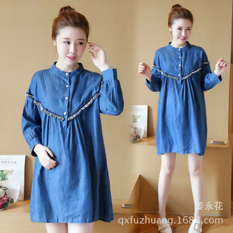 

Photo Shoot Maternity Clothes Spring And Summer New Style Mid-length Long Sleeve Shirt Dress Loose Cowboy Pregnant Women Dress 1