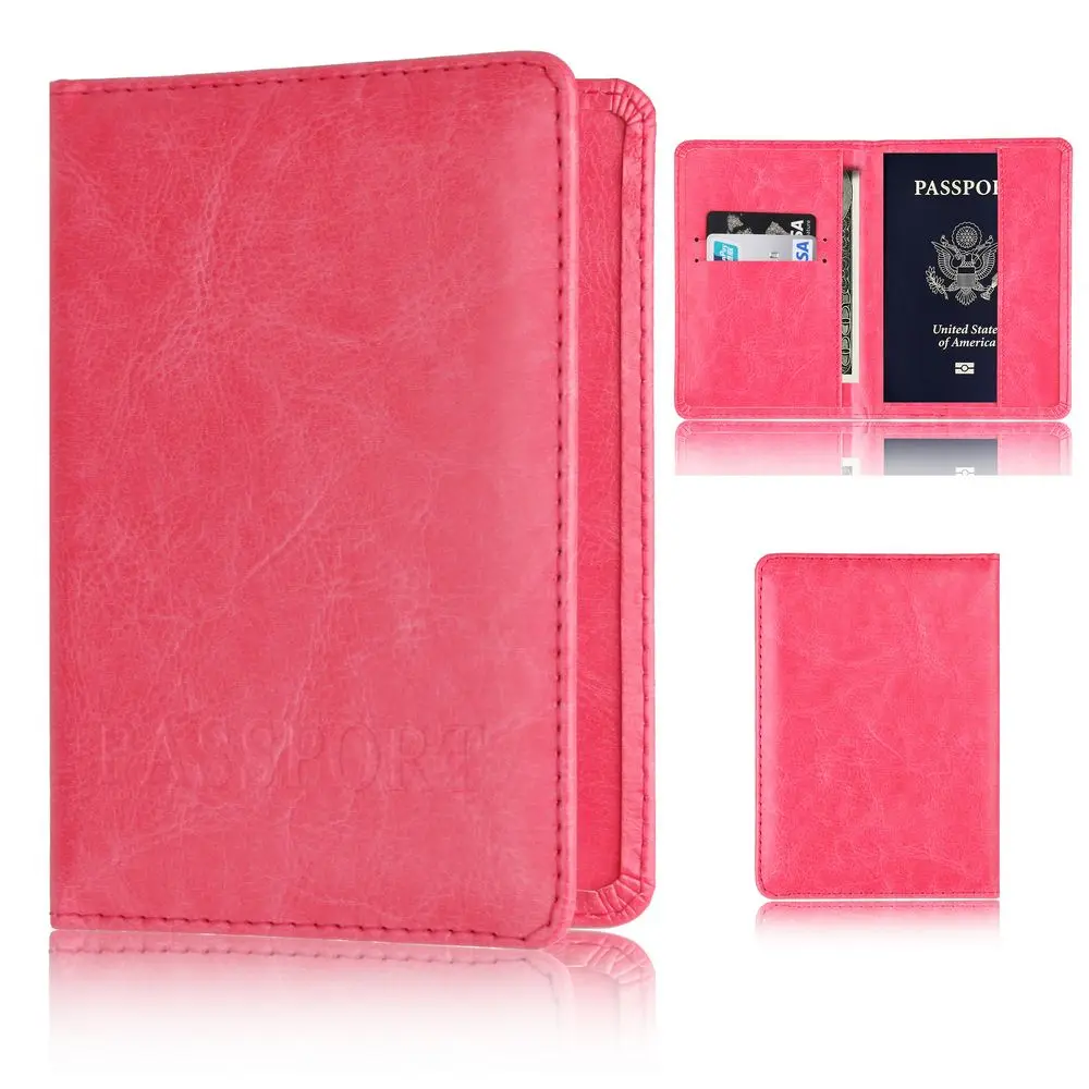 TOURSUIT Leather Multi Functional Credit Card Passport Holder Cover Case for Men and Women - Цвет: Rose Gold