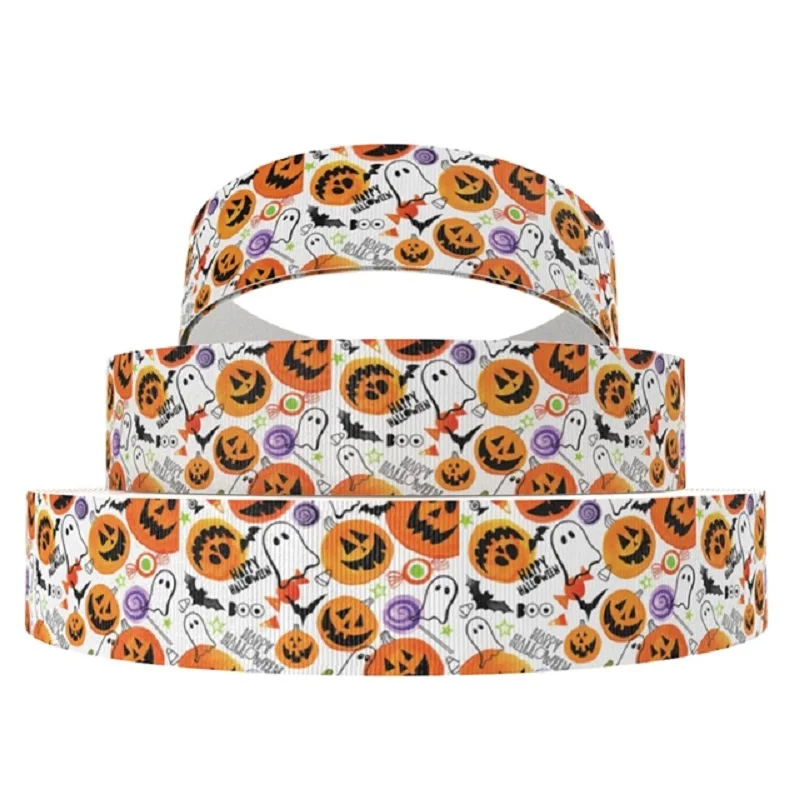 

50yards 7/8" 1" 1.5" 2" 3" 22mm 25mm 38mm 50mm 75mm Halloween printed grosgrain ribbon for party gift decoration headband