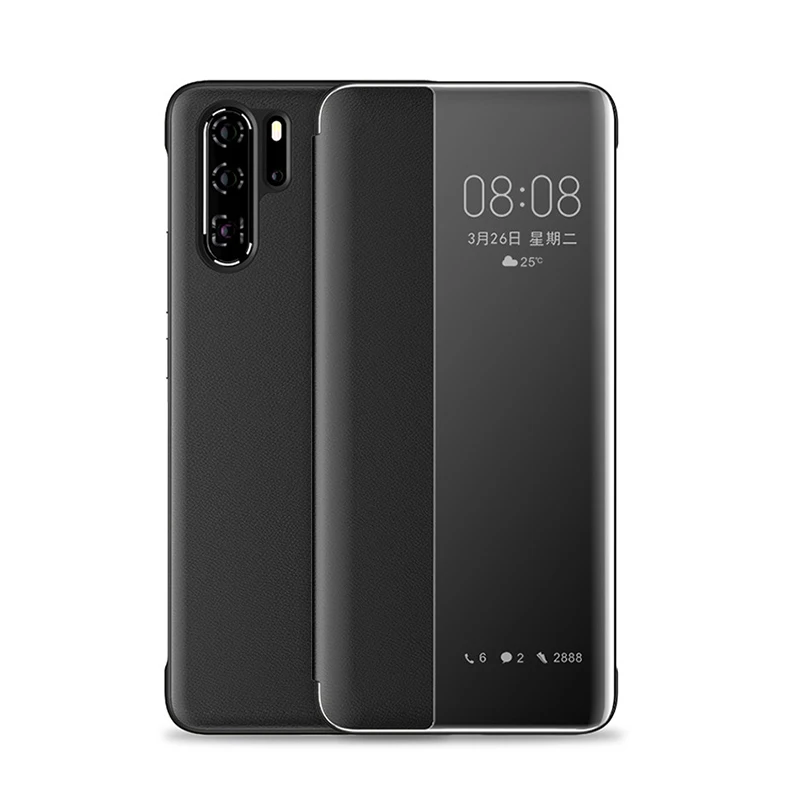 Black Умный оконный чехол для huawei P30 Pro P20 Lite Light P10 Plus откидной Чехол, кожаный чехол бампер для mate 20 Pro 10 Lite Lait Case - Цвет: Black