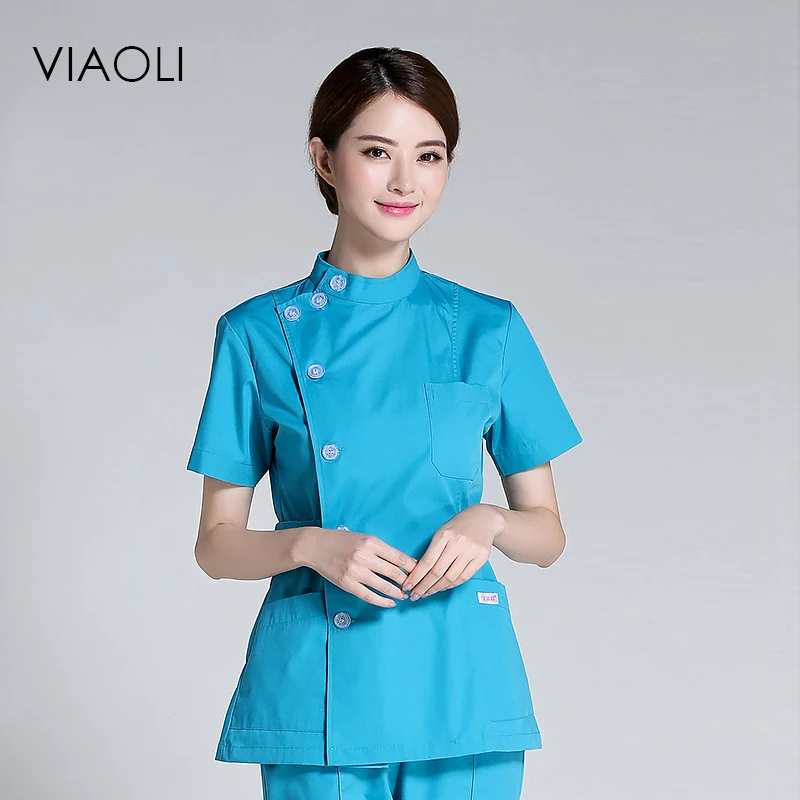 Viaoli, новинка, высокое качество, костюм медсестры, стоматология, Сплит, с короткими рукавами, одежда, для работы, пальто+ штаны, медсестры, скрабы, медицинская форма для женщин - Цвет: Зеленый