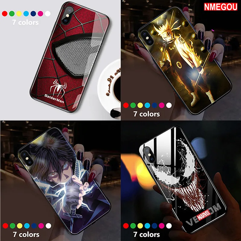 

Naruto Sasuke Call Light Case for IPhone 8 7 6 6S Plus 10 LED Cases Tempered Glass Coque Flash Cover for IPhone XR XS MAX Fundas