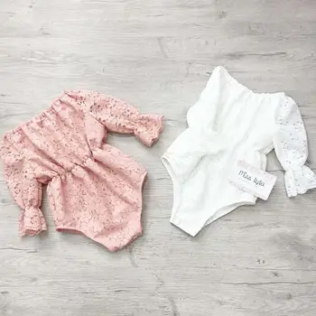 

0-18M Lovely Baby Girls White ruffles Bell Sleeve Romper Infant Lace Jumpsuit Clothes Sunsuit Summer Solid Outfits