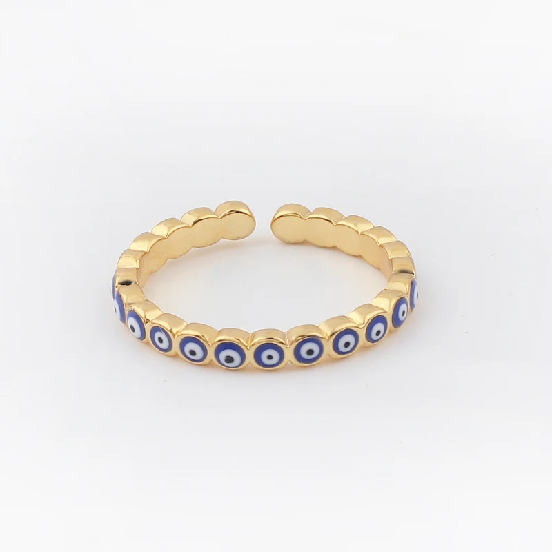 Lucky Eye Blue Turkish Evil Eye Open Ring Copper Gold Color Finger Rings Adjustable for Women Girls Men Fashion Jewelry 