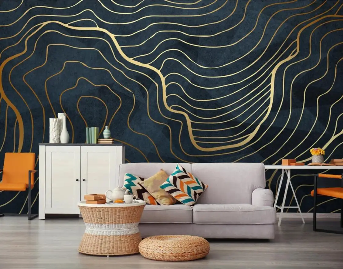 3D абстрактные золотые линии обои креативные настенные фрески для гостиной живопись на стену для дома Декор Papel де Parede дизайнерские обои