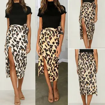 

2019 New Womens High Waist Wrap Over Asymmetric Side Split Gypsy Drape Bodycon Skirt