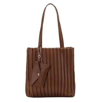 

Solid Stripes Wrinkle Female Tote Bag Designer Fashion Large Capacity Shoulder Bags for Women 2020 Two pieces in one
