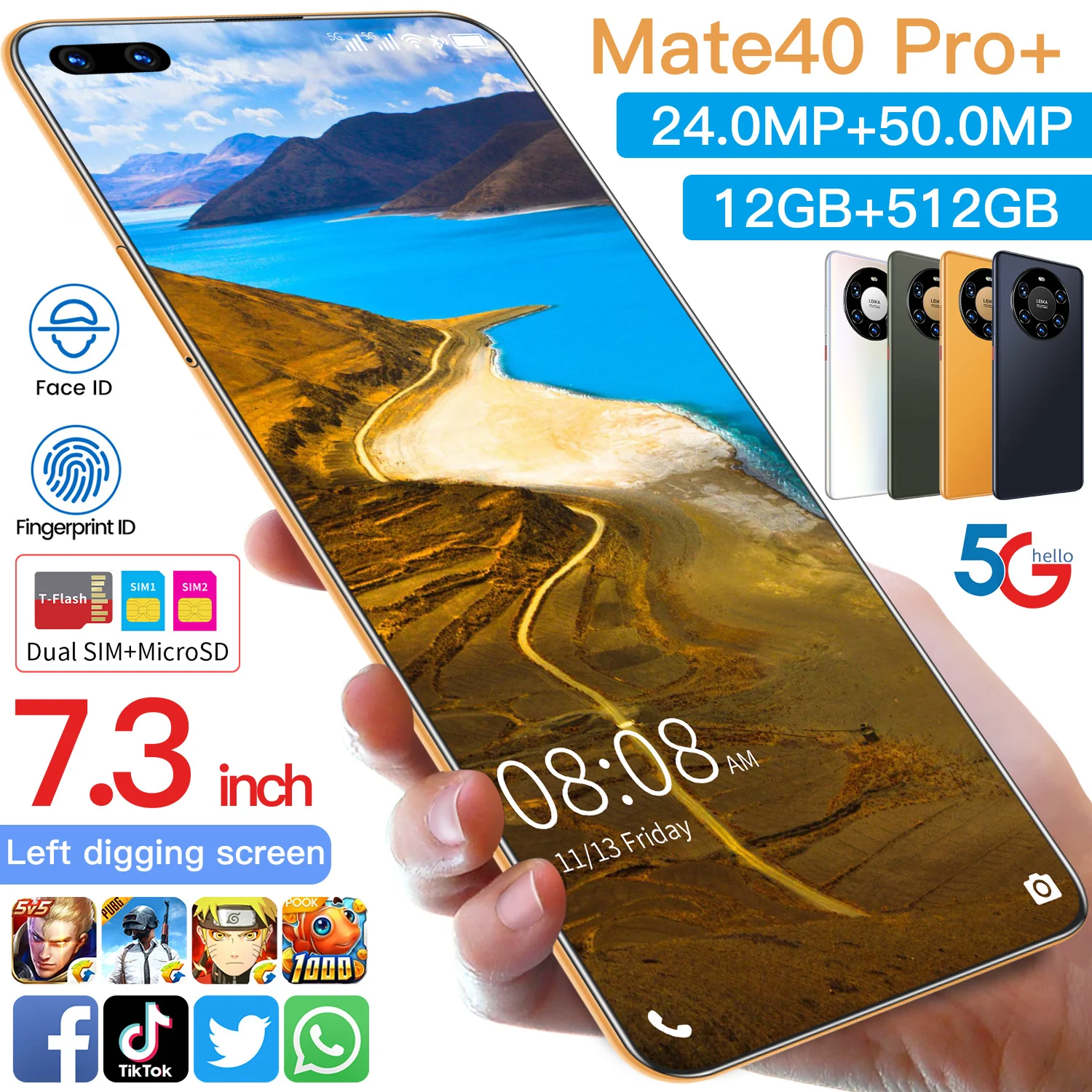 Смартфон глобальная версия Mate40 Pro + ультратонкий экран 7 3 дюйма 6000 мАч