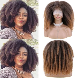 14 Inch Fluffy Marley Braids Hair Wig Lace Front Wig With Curly Baby Hair Black Brown Afro Kinky Twist Hair Wig T Lace Front