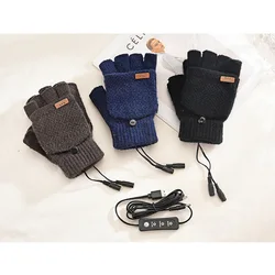 USB Heated Mittens Full & Fingerless Gloves Women Adjustment 3 Temperature Level Electric Heated Gloves Heating Hand Warmer