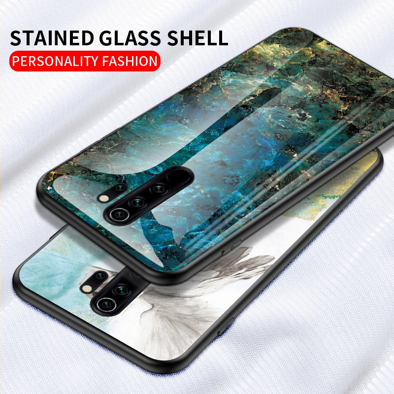 

Phone Case for Xiaomi Redmi Note 8 Pro Cover Case Marble Tempered Glass Silicon Soft Edge Protective Back Cover for Redmi Note 8