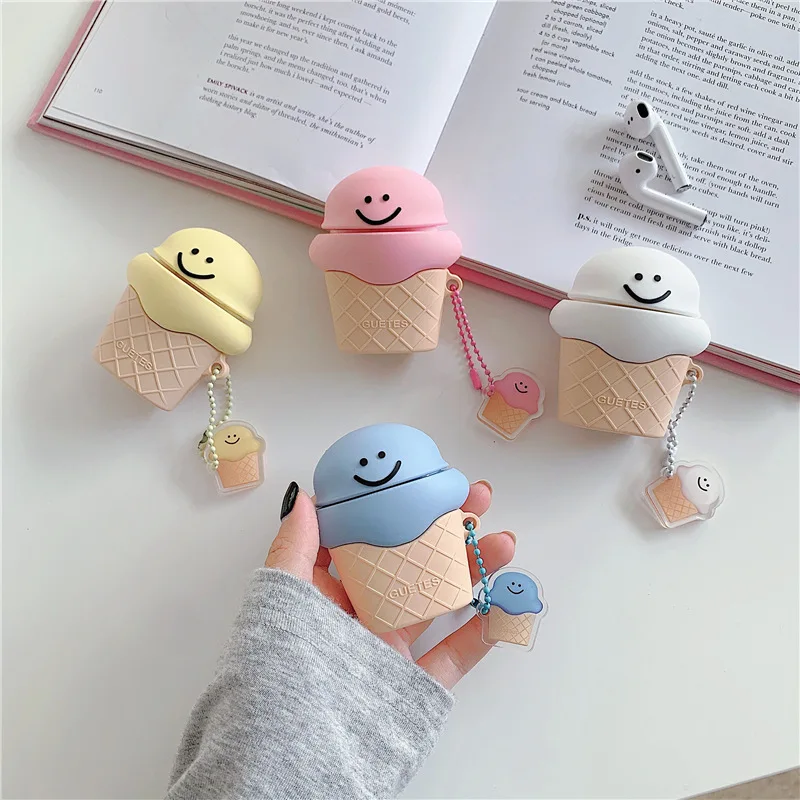 

For Airpods 1/2 Case,3D Smile ice cream Case For Airpods Case Silicone Earphone Protective Cover For Airpods Pro Case