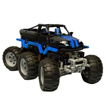

970Pcs Moc Small Particles Assembly Vehicle Building Blocks 6 X 6 Off-Road Vehicle - Electric Remote Control Version Blue White