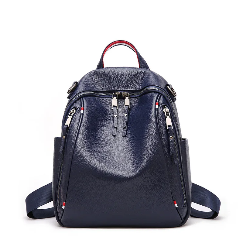 Женский школьный рюкзак, женский рюкзак из натуральной кожи для девочек-подростков, простой дизайн, повседневные рюкзаки Mochila Feminina - Цвет: blue