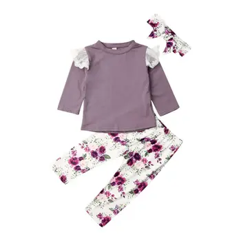 

Imcute 3PCS Autumn Winter Cute Pretty Infant Baby Girls Clothes Set Ruffles Sleeve Floral Pullover Tops+Pants+Headband Outfits