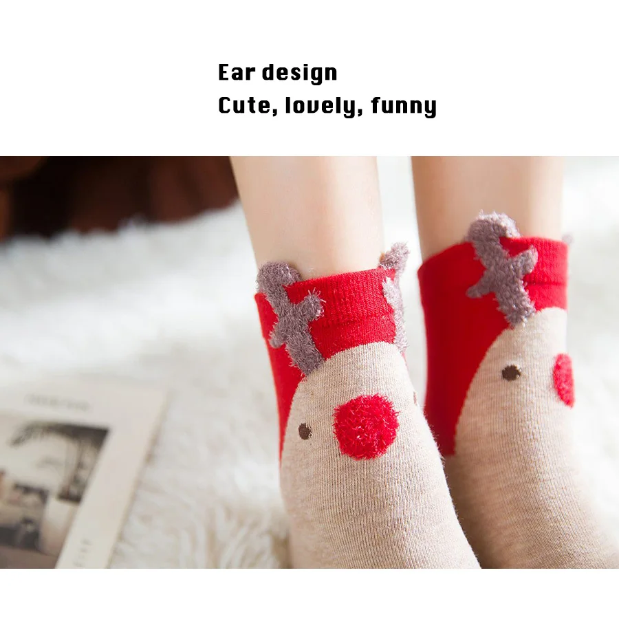 4 пар/компл. милый рисунок хлопок Для женщин носки повседневные Харадзюку забавные женские короткие носки Размер 35–40 Рождество Стиль