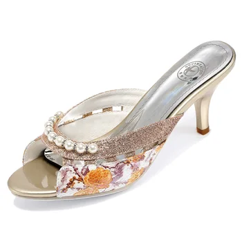 

Summer New Fashion Women Slippers Water Drill High Heels Ink Painting Women Sandals Peep Toe Women Shoes 3-54