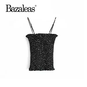 XY17 black 8076 Bazaleas тонкий короткий Модный Топ эластичный белый цветочный принт женский топ на бретелях Франция Центр Лук женский короткий топ Прямая - Цвет: XY17 black 8076