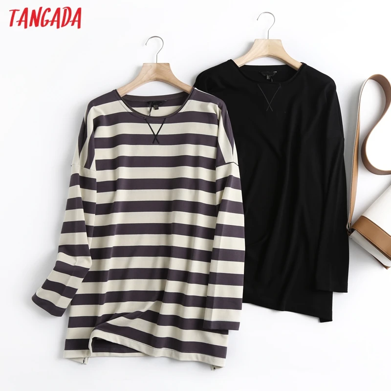 Tangada Women High Quality Striped Print Sweatshirts Oversize Long Sleeve O Neck Loose Pullovers Female Tops 6D42