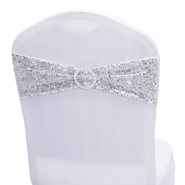 Quality Shiny Sequin Rose Gold Stretch Bands With Round Buckle For Wedding Events Party Decoration Spandex Chair Sashes