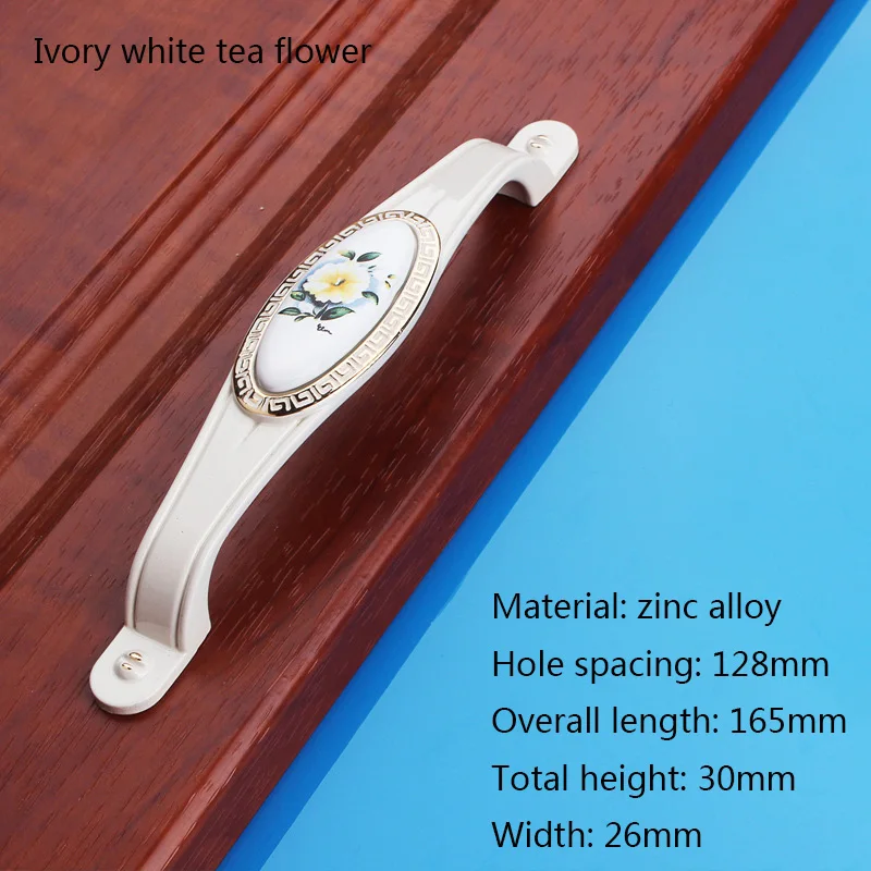 Camellia CC128MM Классическая керамическая ручка, узорчатые керамические ручки, винтажная ажурная керамическая ручка для шкафа - Цвет: Camellia CC128MM