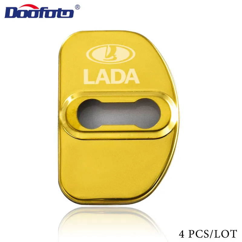Золотой Doofoto 4x крышка дверного замка автомобиля аксессуары для Lada Vesta Niva Kalina Xray Priora Granta Largus Samara 2110 защита для двери чехол - Название цвета: Золотой