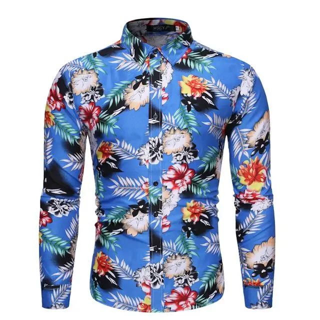 Новая мужская рубашка с принтом, модная Клубная одежда для мужчин, дизайнерская брендовая рубашка с цветочным принтом, тонкие вечерние рубашки с длинным рукавом, большие размеры - Цвет: CS57 blue