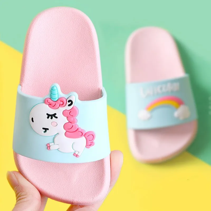

Bathroom slippers children's home flat shoes unisex girls lovely unicorn slippers toddler summer shoes