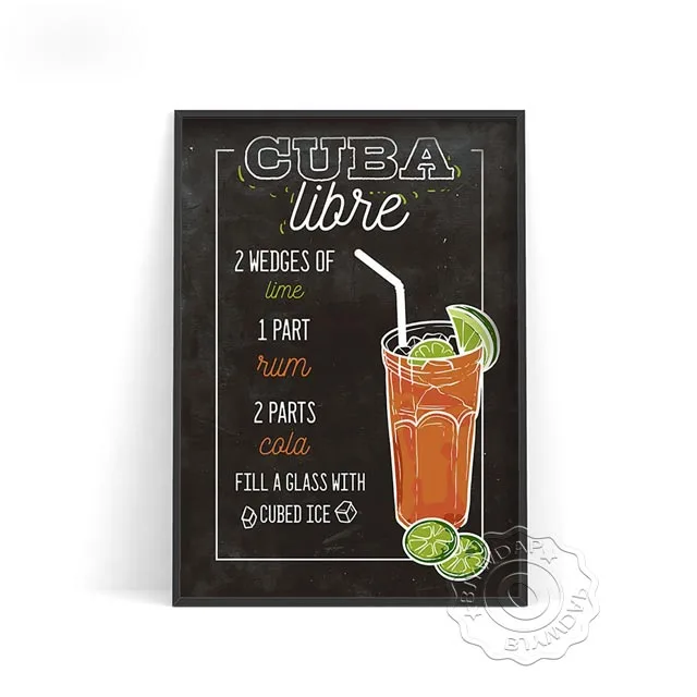 Cocktail Decoration Poster, Mojito Daiquiri  Prints Poster,  Old Cuban Aperol Wall Picture, Whisky Wall Art, Bar Wall Decoration 