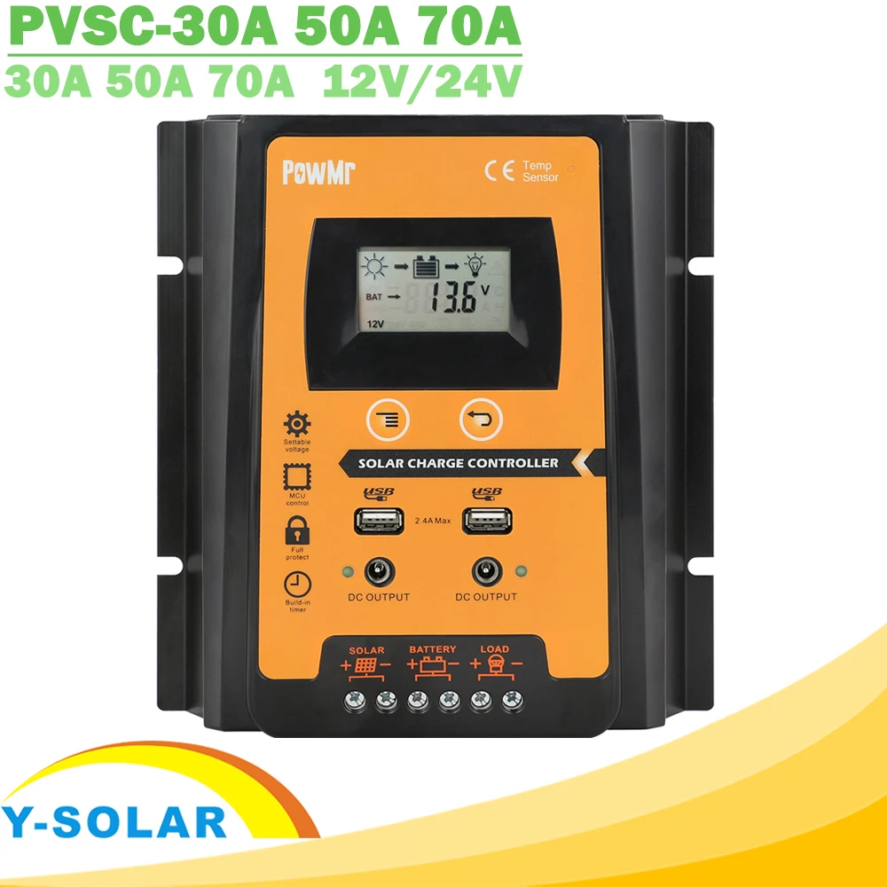 Lowered Controller Load-Timer Solar-Regulator PWM MPPT Dual-Usb 24V 70A 12V 50A 30A with Big GmJ3za97k