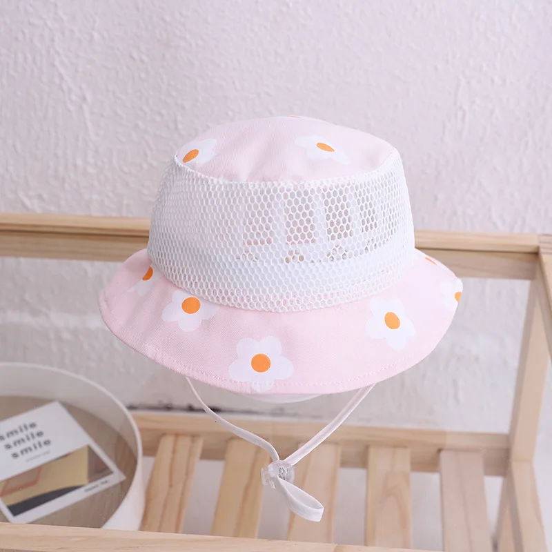 Children's Finger Toothbrush Summer Mesh Outdoor Baby Girl Bucket Hat Flower Print Breathable Kids Sun Hat Toddler Children Beach Caps baby stroller mosquito net