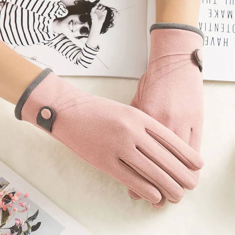 N917-Pink Sparsil, женские замшевые перчатки с сенсорным экраном на осень и зиму, теплые толстые кашемировые варежки на палец, женские шерстяные перчатки с флисом внутри - Цвет: N917-Pink
