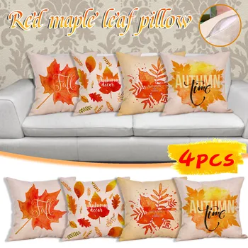 

4PCS Christmas Cushion Cover Thanksgiving Maple Leaf Pillow Lumbar Pillow Sofa Cushion Cover Interior Decoration For Home