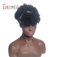 GNIMEGIL Headband Synthetic Wig Short Afro Kinky Curly Hair Wigs For Black Women Fluffy Curls Hairband African Turban Wrap Hair