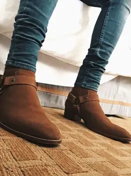 

Suede Handmade High Ankle Brown Color Jodhpur Buckle Strap Boots Size 38-48 for Spring/autumn Tv946