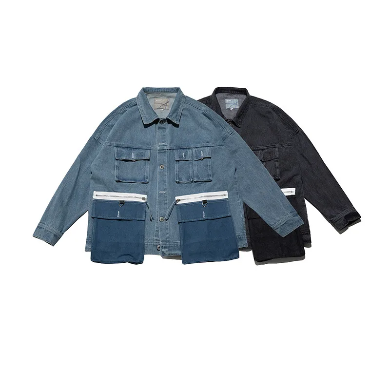 Мужская свободная повседневная мужская джинсовая куртка с несколькими карманами, уличная одежда в стиле хип-хоп, модные джинсы-карго, куртки, пальто, осенняя верхняя одежда